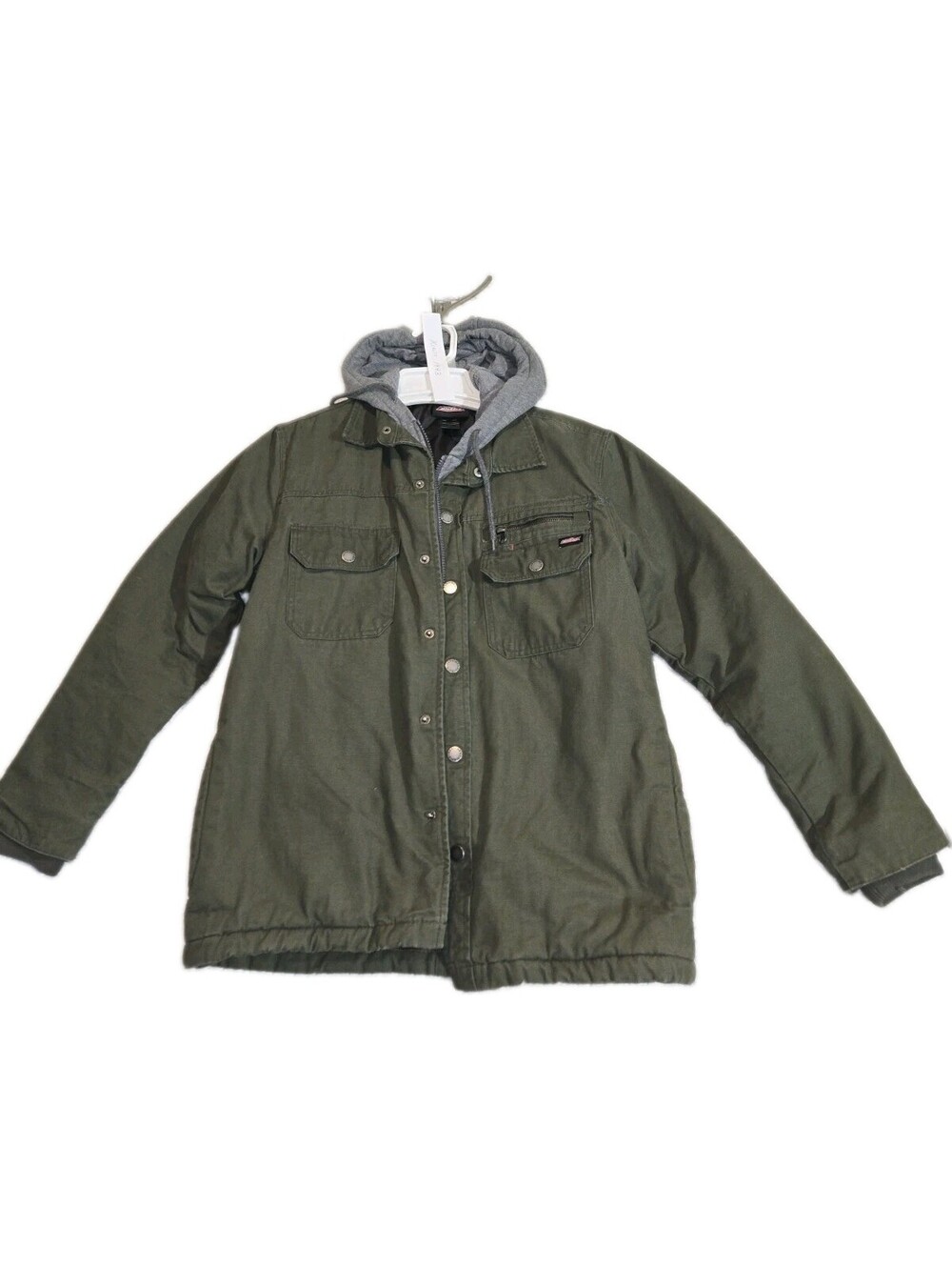 Dickies Canvas Olive Green Quilted Lined Hooded Chore Coat Work Jacket Men Small